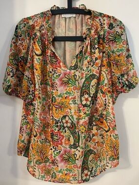cupcakes & cashmere Women’s Multicolor Paisley Floral V-Neck Blouse